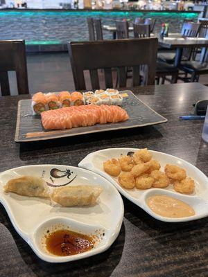 Sashimi, sushi rolls and Crispy Rock Shrimp