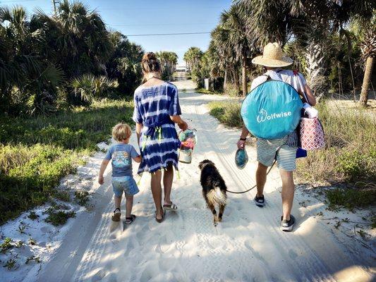 Family walking from beach