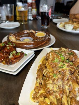 Loaded fries, pretzel, and wings!