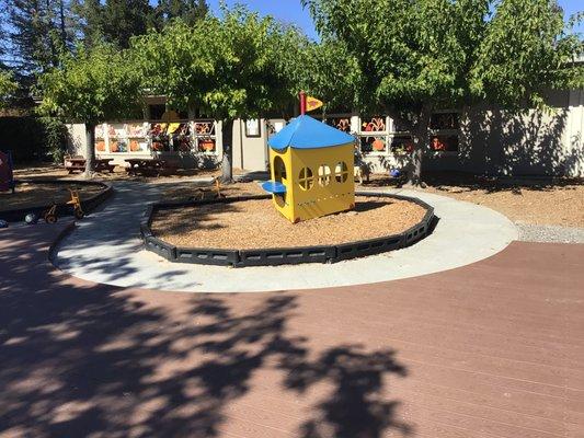 Playground deck and playhouse