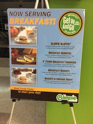 Blimpie Breakfast menu