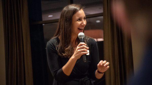 Whitney Ricci, serving as emcee at Yellow Bird Connect meet up for real estate investors