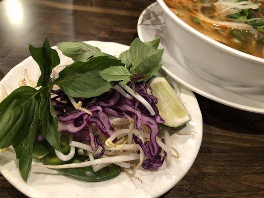 Side of greens for Bun Bo Hue