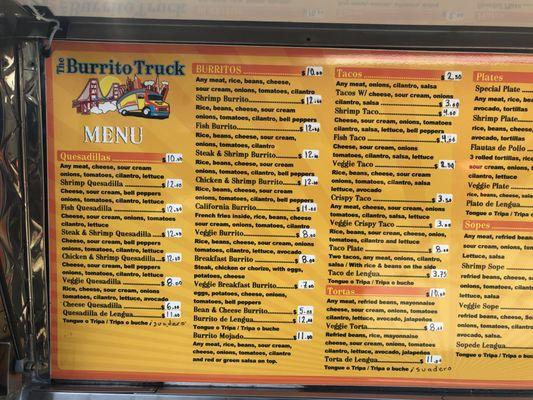 Current prices as of 8/1/2020 - first half of menu