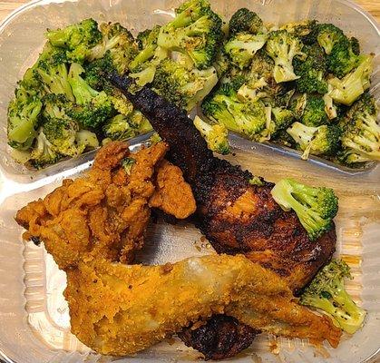 9'26'2012 Lunch !! 1 Rotisserie, 1 Fried and Broccoli!! Soooo yum !!