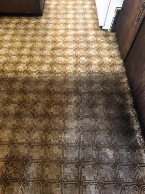 This carpet hadn't been cleaned in 10 years and was in a kitchen the line shows the before and after of the cleaning