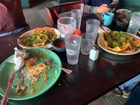 Yum!  Quesadilla and chipotle chicken spinach salad!