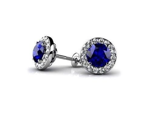 Certified .66 Ct 14k White Gold Sapphire Diamond Halo Stud Earrings, G-I, SI2 at $395.85