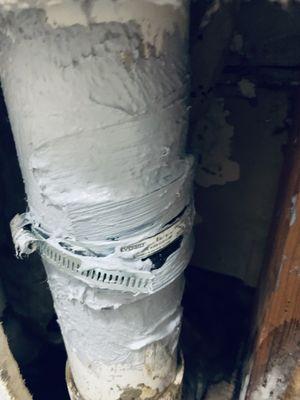 Duct sealant repair for broken pipe