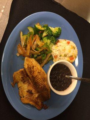 Fish fillet tilapia w black beans and rice