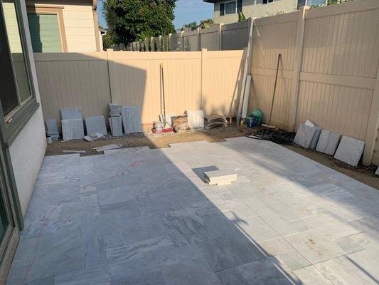 Continuation of paver layout. We had a difficult pattern paver set and they did an incredible job laying it correctly.