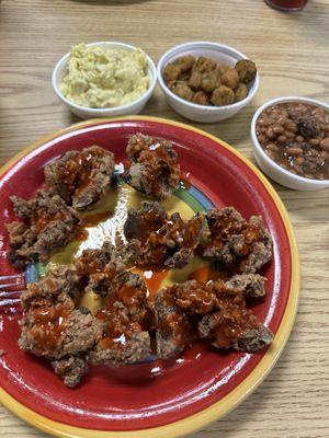 Fried chicken livers, fried okra, pintos & potato salad ALL DELICIOUS