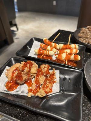 Korean fried chicken, spicy rice cakes