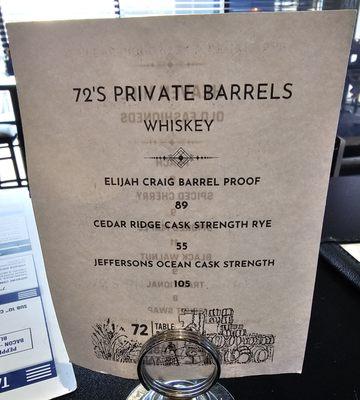 Menu - table top Private 'spensive whiskey