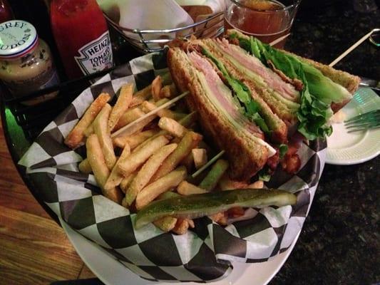 Club sandwich. Huge and delicious. Fries were great too.