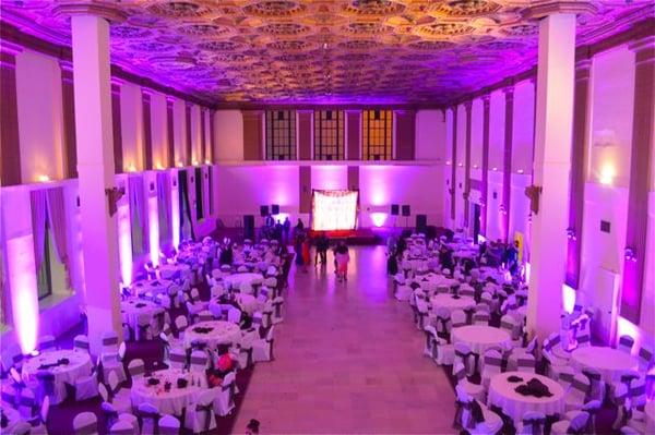 LightUpTheWalls.com provided Purple UpLighting for a wedding at the Pacific Southwest Building