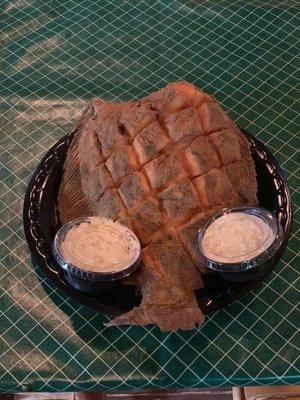 Our hotly requested SCORED FRIED FLOUNDER, depends on market.  Call ahead for availability.