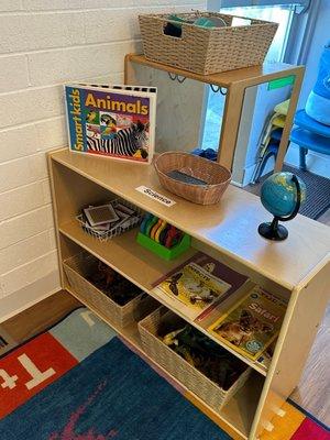 Each classroom has a reading, writing, art, building, dramatic play area for autonomous exploring and learning!