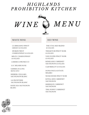 Wine Menu