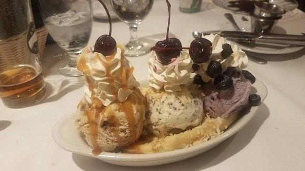 We shared this insane Bonnie Banana split.  out of this world !! at Manor House.