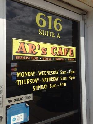 AR's Cafe hours