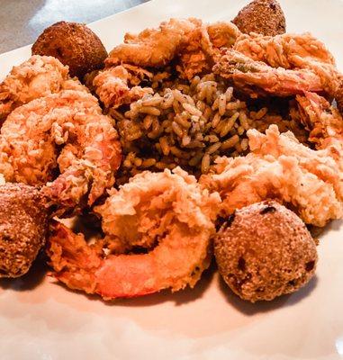 6 Fried Shrimp & Hush Puppies with Dirty Rice