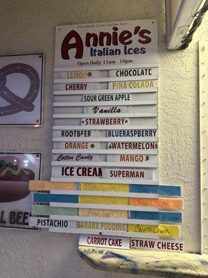 Many Flavors of Italian ice on top and icecream at the bottom