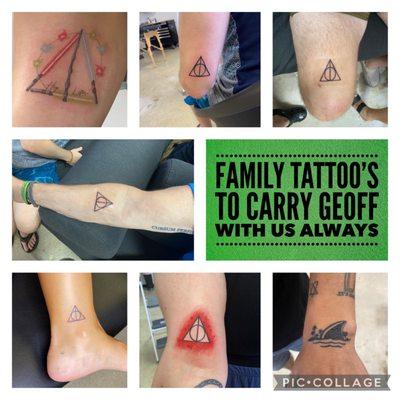 Geoff loved Harry Potter and the family got their own deathly hallows tattoo and Avery got his own shark tattoo...thank you for loving us!