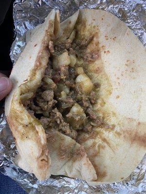 Steak, potato, green chile burrito.