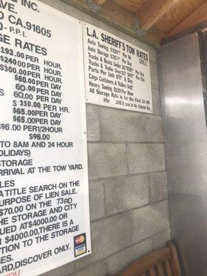 Pricing on the wall as of 6/23/19 - looks like they change it often