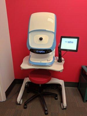 Our retinal camera captures a widefield image of the retina in seconds! This gives the Dr a comprehensive look at back of the eye.