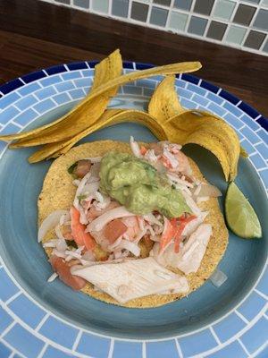 Cerviche with guacamole and plantains