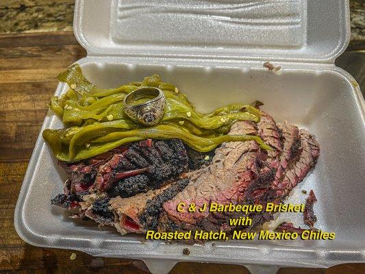 The brisket paired will with my hand-roasted Hatch, NM Chiles!