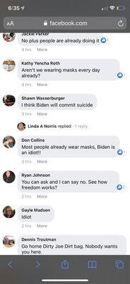 Owner is a Biden hating anti masker.