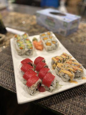 Red Boy Roll, Veggie Roll, Sweet Potato Roll & Spicy Tuna Roll...