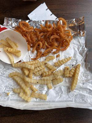 French Crinkle Fries (Medium) and Curly Fries (Medium)