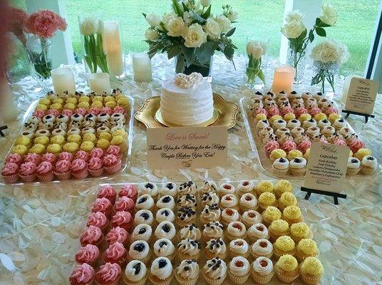 Beautiful cake and cupcake displays await our wedding clients. We have been told our cupcakes are the best around!