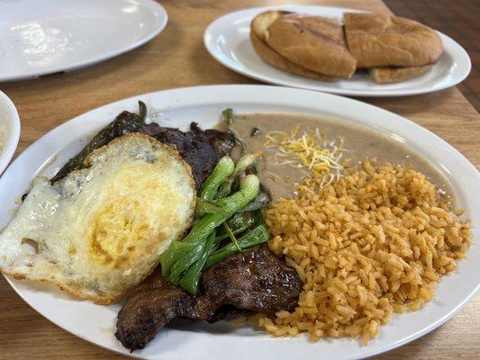 Carne asada with added egg