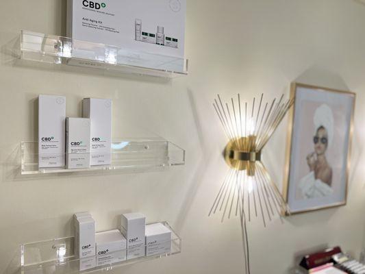 Display shelves of CBD+ premiere skincare.