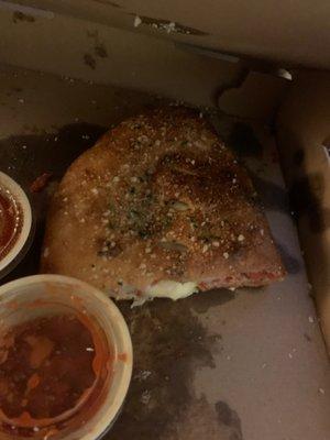 Half of the Italian calzone with sauce