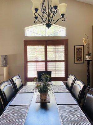 Wooden shutter in formal dining room