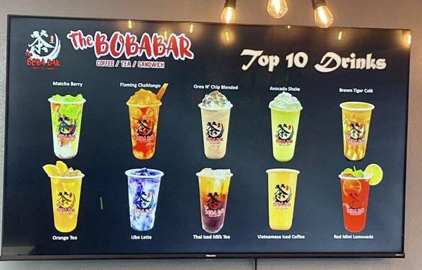 Top 10 drinks menu.