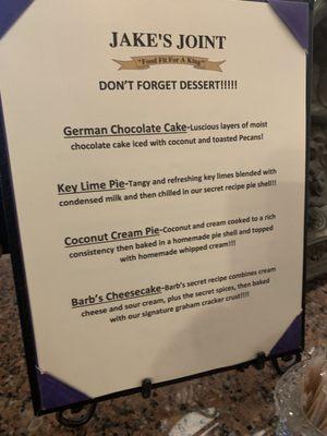 Dessert menu