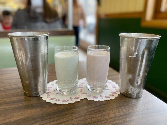 Chocolate Chip Mint and Black Cherry Chocolate Chip milkshakes