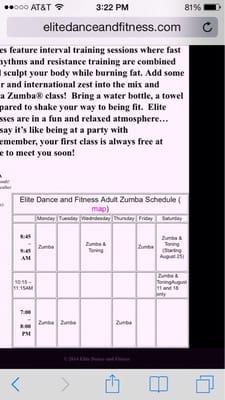 Zumba schedule as of 2014.