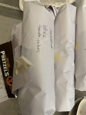 Wrapped sandwiches that were properly labeled