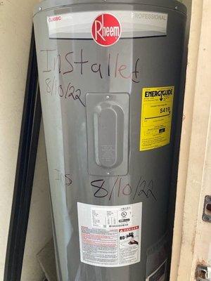 New water heater installed within 24 hours.