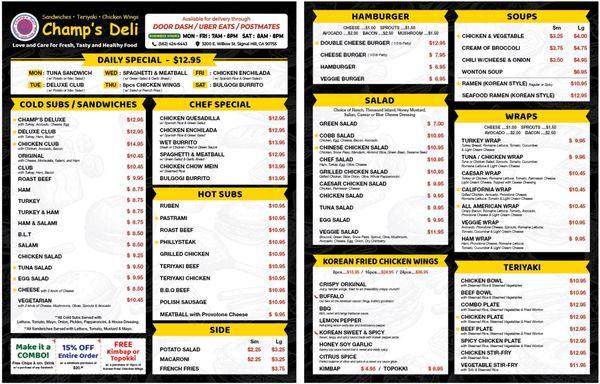 Our Newly Revised Menu as of 2024