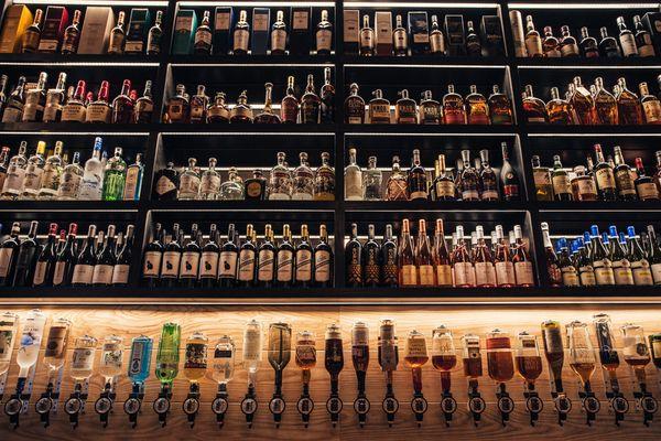 Brennan's shelves of spirits and wine.