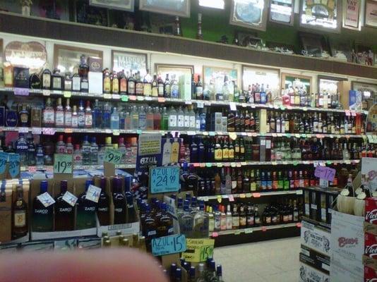 a shot of the vast selection of liquor available at Plaza Bottle Shop